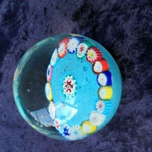 Vintage Millefiori Murano glass paperweight with flowing water effects